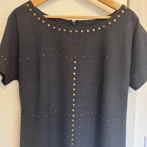 DKNY Charcoal Brass Studded Cocktail Sheath Dress Size 8
